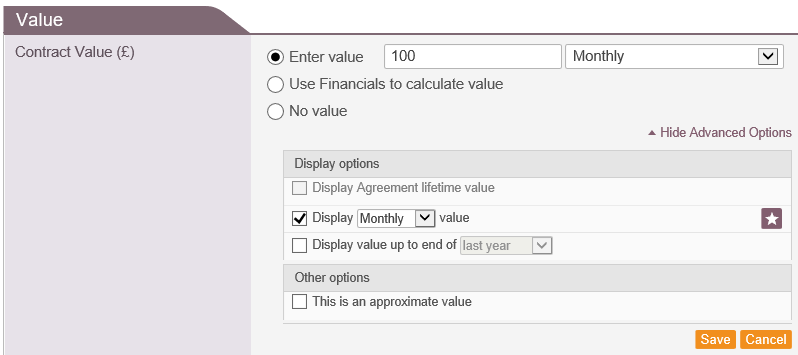 Fig 2 - Contract Value Advanced Options