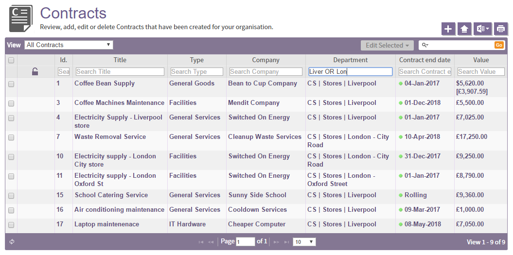 Summary Page Filters